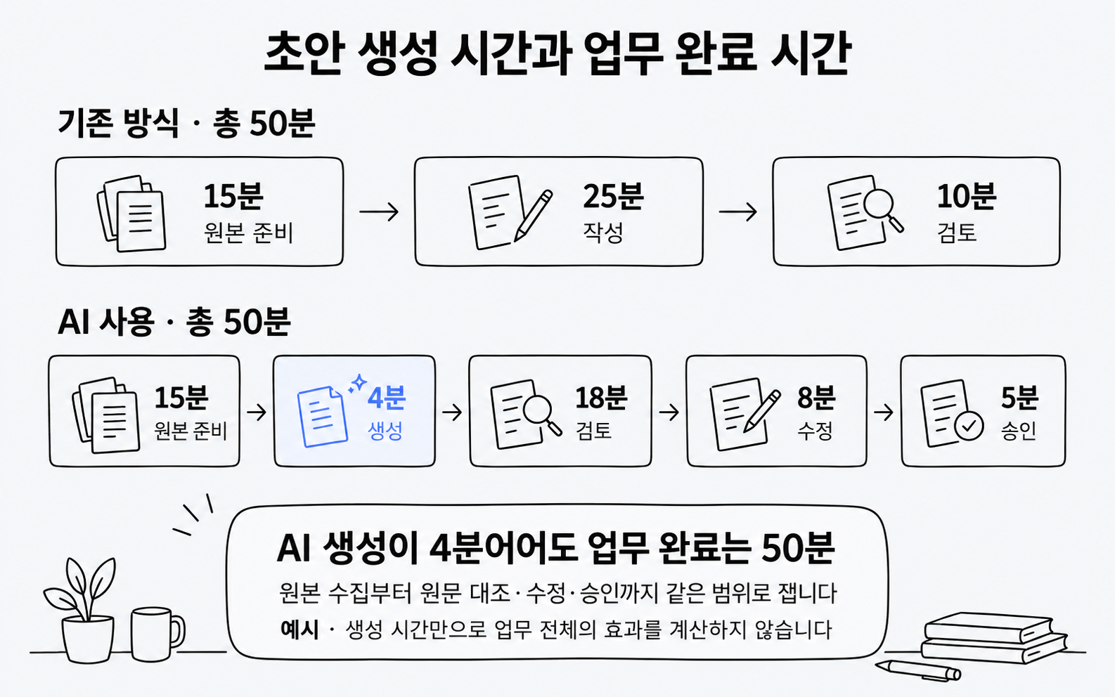 초안 생성과 업무 완료 시간 비교